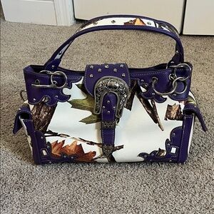 Cowgirl Trendy Conceal Carry Purple White Camo Western Women’s Handbag Purse Bag